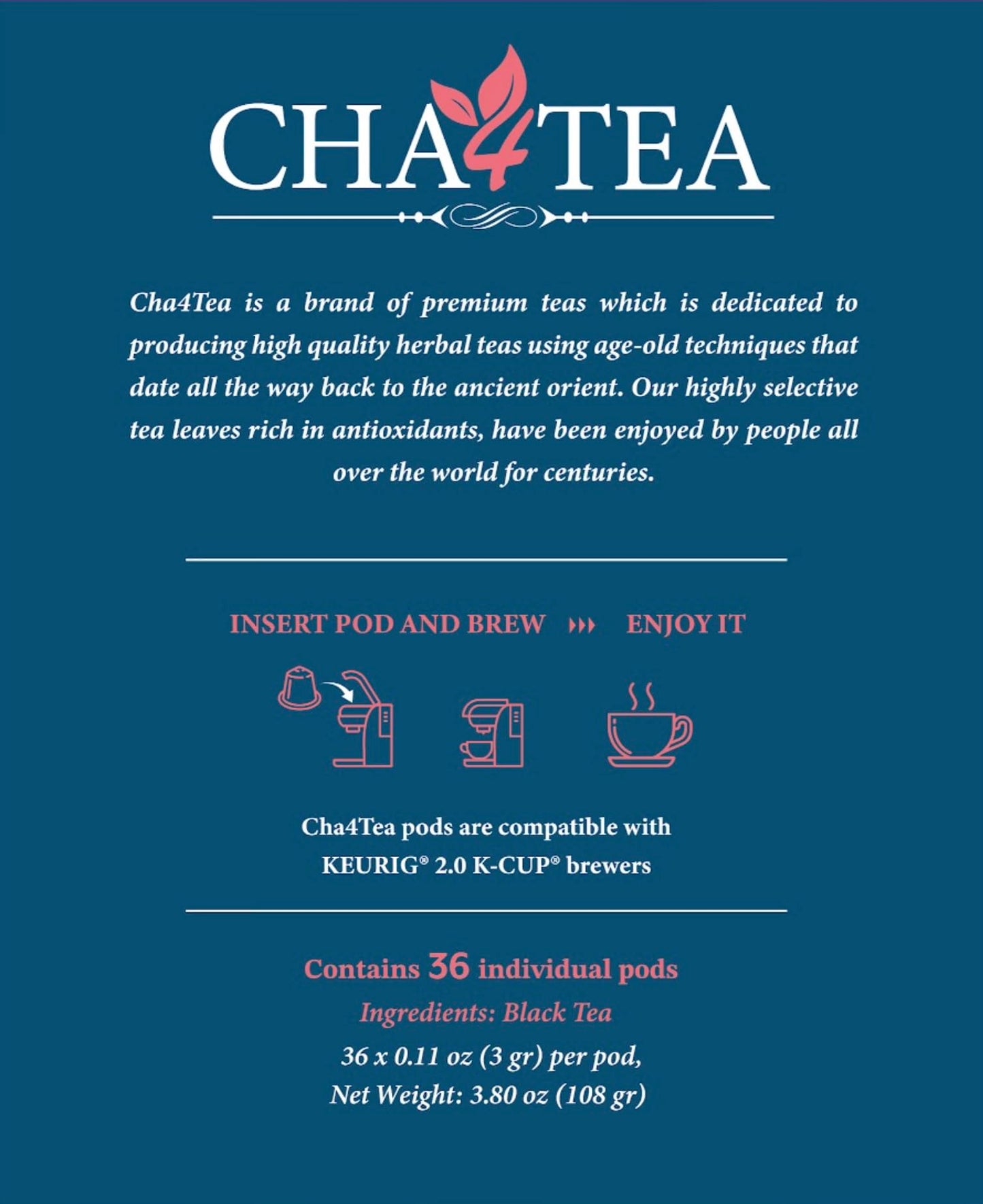 Cha4TEA 36-Count English Breakfast Tea for Keurig K-Cup