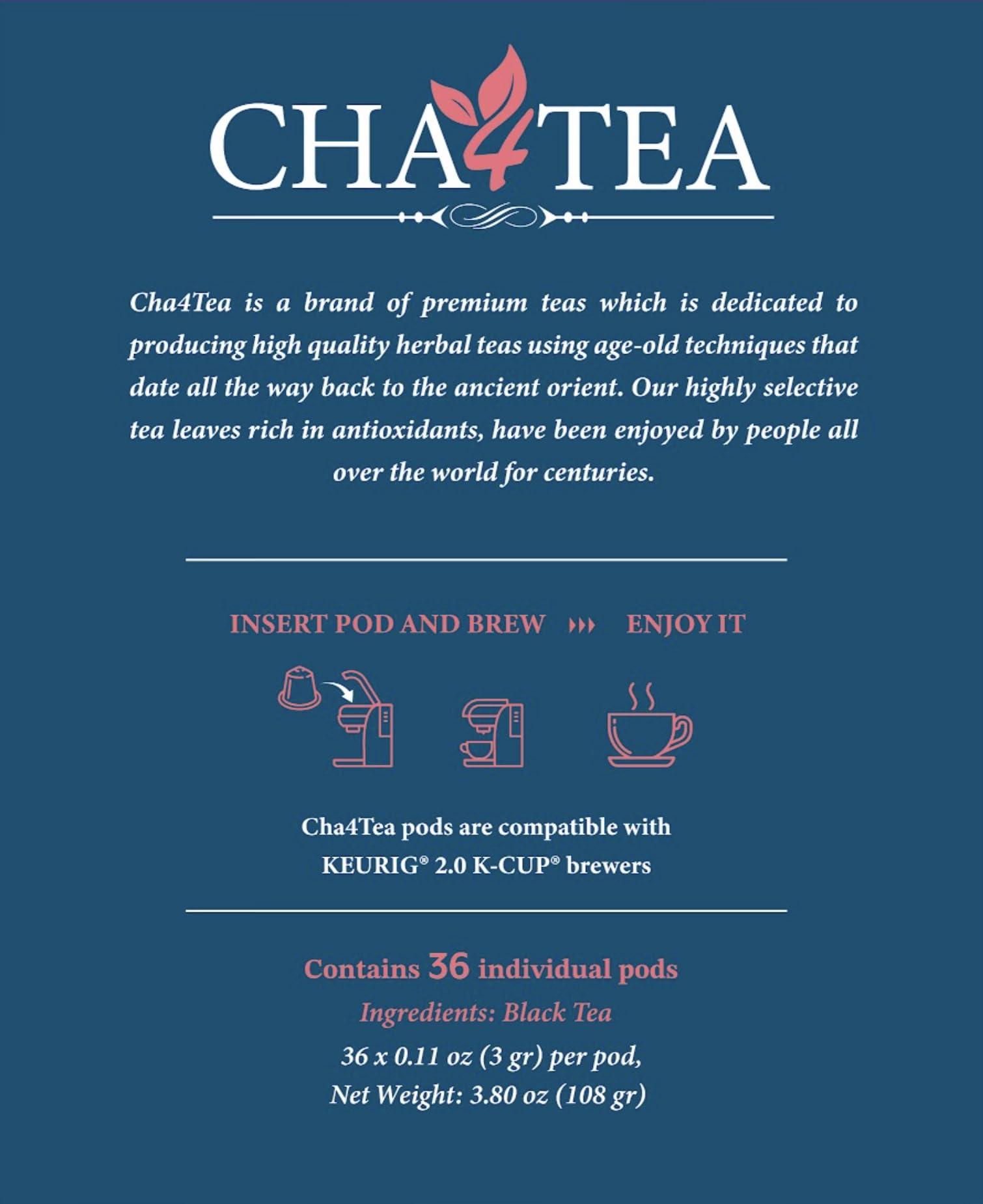 Cha4TEA 36-Count English Breakfast Tea for Keurig K-Cup