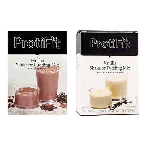 PROTIFIT - High Protein Mocha & Vanilla Pudding & Shake Mix 2 Pack, 15g Protein, Low Calorie, Low Fat, Low Carb, Aspartame Free, Idea Protein