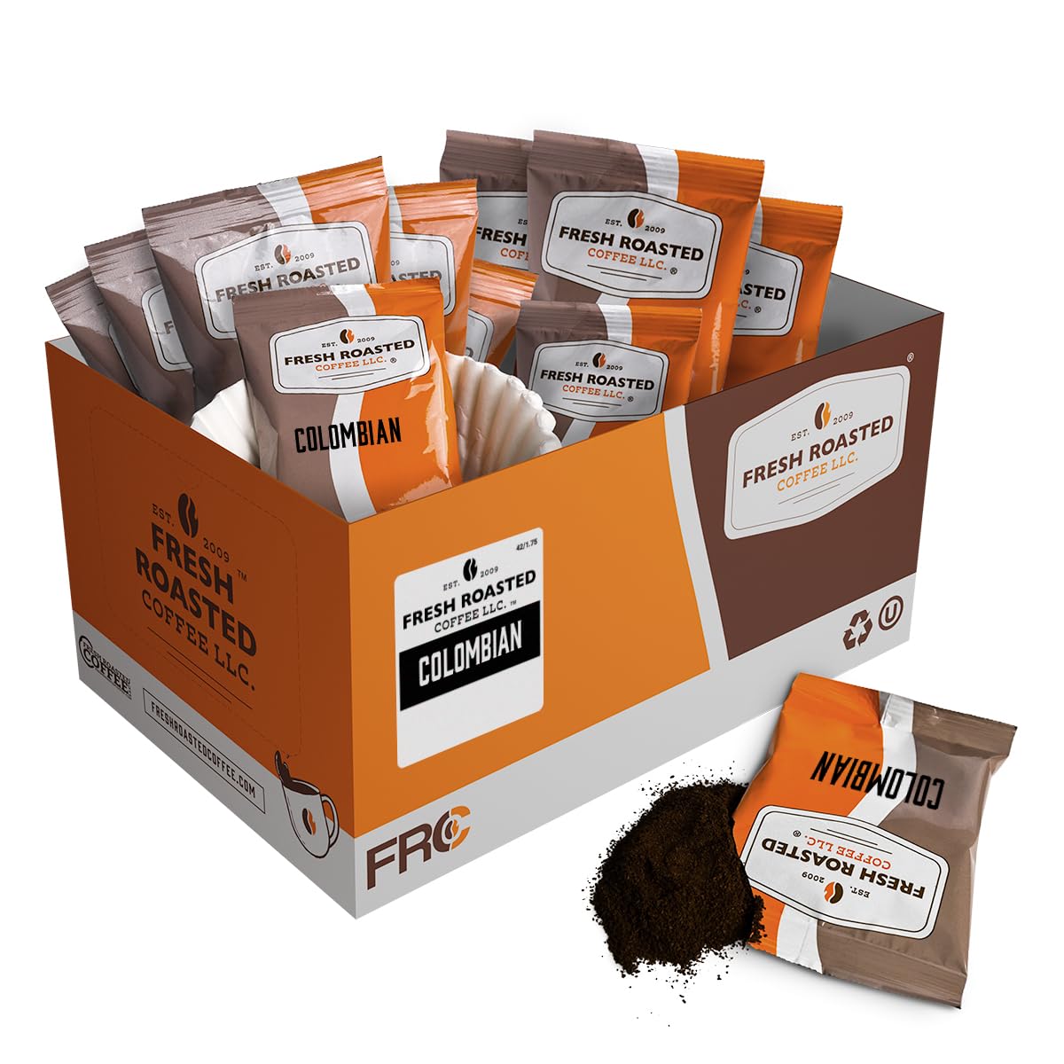 Fresh Roasted Coffee, 100% Colombian Drip Ground Fractional Packs, Medium Roast, Kosher, 1.75 oz, 42 Count