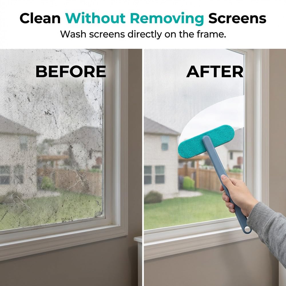 Window Screen Cleaning Brush, Mesh Screen Cleaner, Detachable Window Screen Cleaning Brush Washing Tool, Windows Screen Cleaner Tool with Wet and Dry