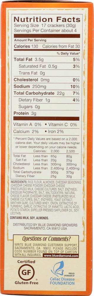 Blue Diamond Growers - Almond Nut-Thins Nut & Rice Cracker Snacks Cheddar Cheese - 4.25 oz (pack of 2)