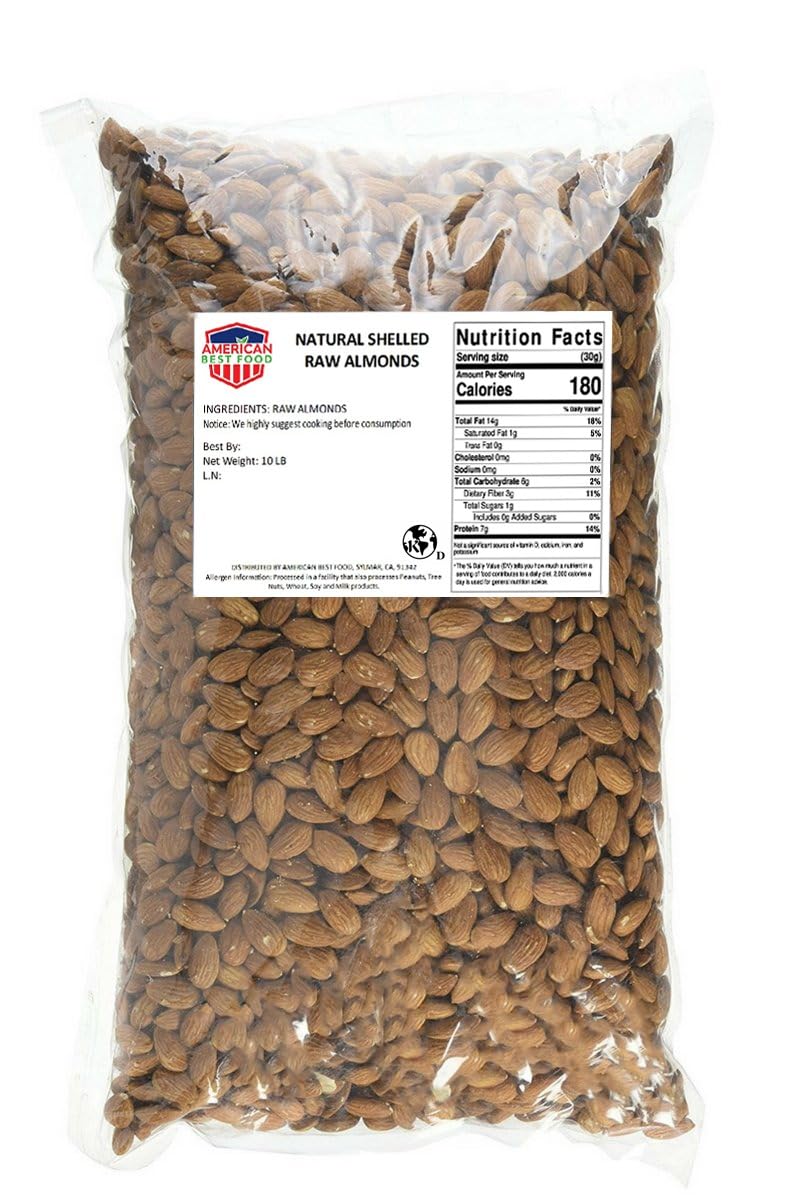 American Best Food Almonds - Resealable Bag | Kosher | Premium Almonds for Snacking, Cooking & Baking (10 LB, Raw)
