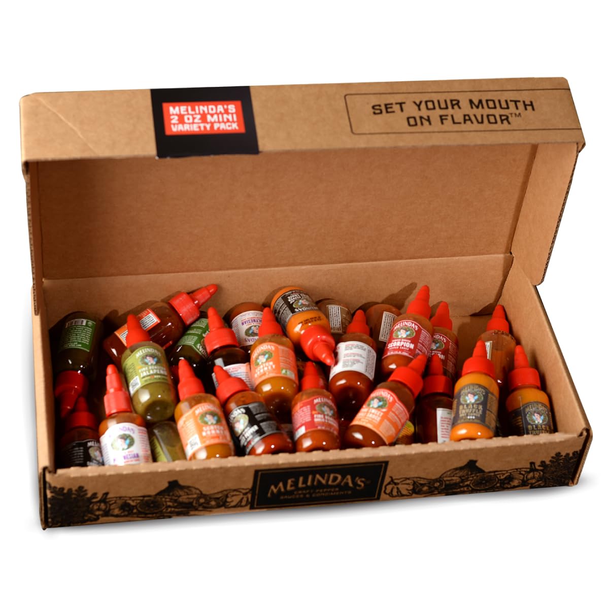 Melinda's Mini Hot Sauce Variety Pack - 30 Pack (2 Oz Each) - Gourmet Hot Sauce Gift Set with Travel Friendly Mini Bottles in 6+ Flavors