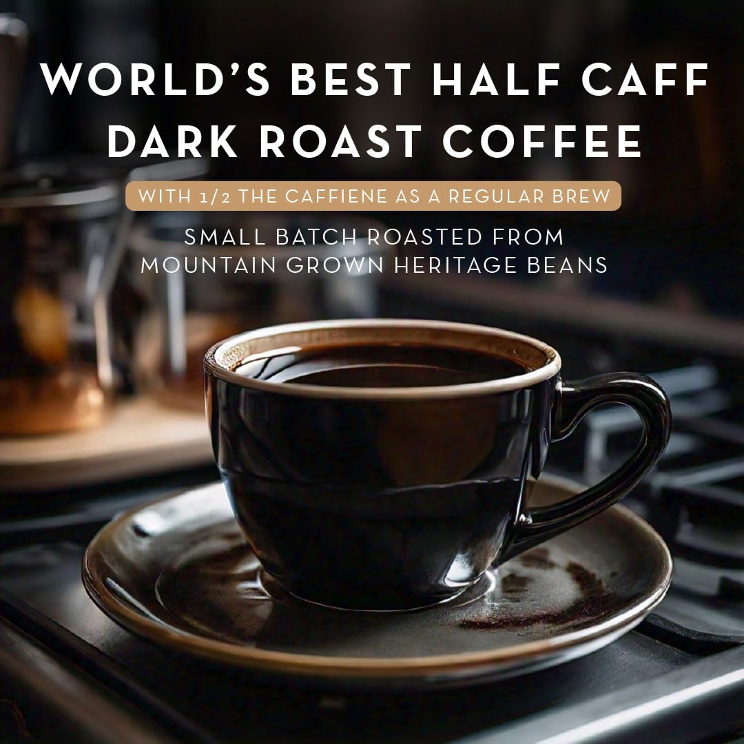World's Best Half Caff Dark Roast Coffee Pods, 100 ct, Single Serve Pods - 100% Arabica Coffee, Compatible with Keurig K Cups Maker