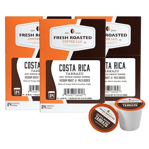 Fresh Roasted Coffee, Costa Rica Tarrazu, Medium Roast, 72 Pods for K Cup Brewers
