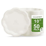 [50 COUNT]10-inch Compostable PFAS Free Floral Paper Plates, White Floral Acanthus Collection Natural Sugarcane Disposable Bagasse Eco Friendly