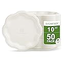 [50 COUNT]10-inch Compostable PFAS Free Floral Paper Plates, White Floral Acanthus Collection Natural Sugarcane Disposable Bagasse Eco Friendly