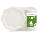[50 COUNT]10-inch Compostable PFAS Free Floral Paper Plates, White Floral Acanthus Collection Natural Sugarcane Disposable Bagasse Eco Friendly
