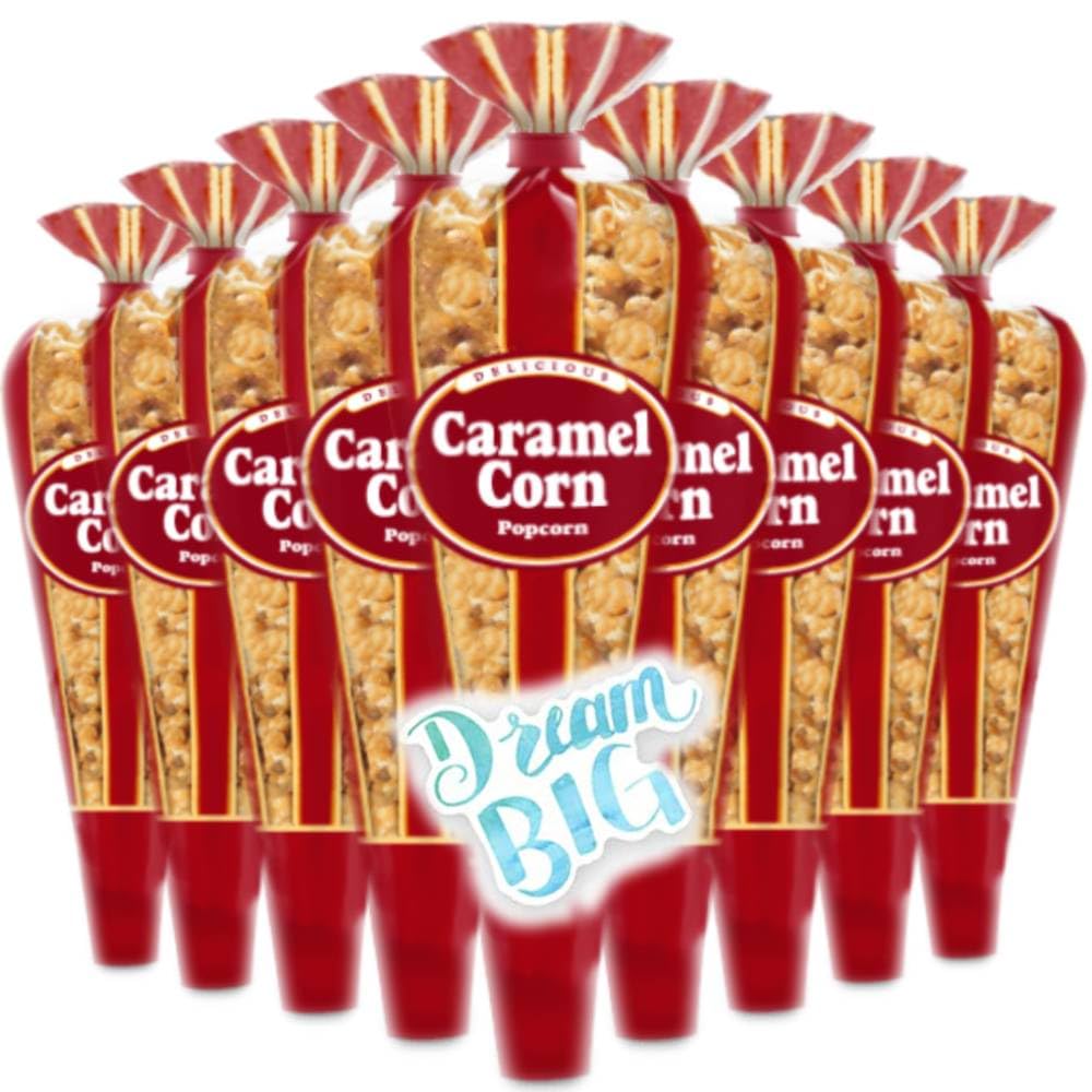 Gourmet Popcorn - Limited Edition Pack of 12 Caramel Corn Mini Cones & Exclusive Inspirational Sticker! 26.4oz total.