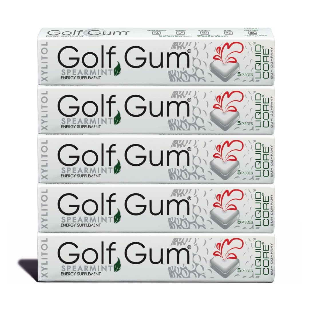 Golf Gum by Liquid Core® - 80mg of Natural Caffeine - Energy for Golfers - Sugar-Free, Aspartame-Free, Caffeine Gum - Enhanced Focus & Better Score