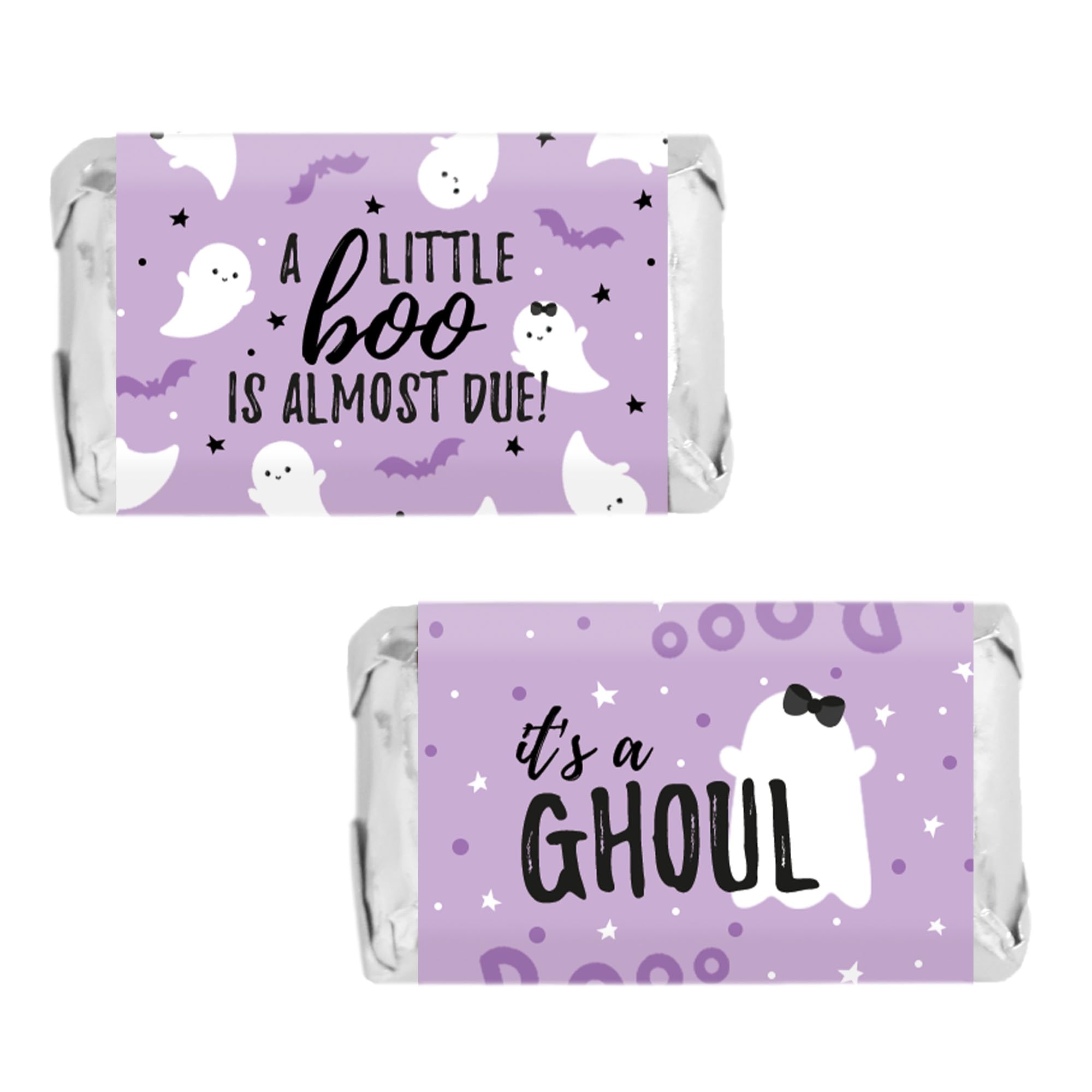 Distinctivs Purple A Little Boo is Almost Due Girl Baby Shower Favors Wrappers for Halloween Baby Shower, 42 Count