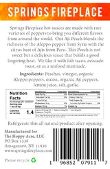 Springs Fireplace Aji Peach hot sauce - Small batch, Farmer grown, Aleppo peppers, Aji Limon peppers, Hot heat, hot sauce, Slow burn, Marinade, All