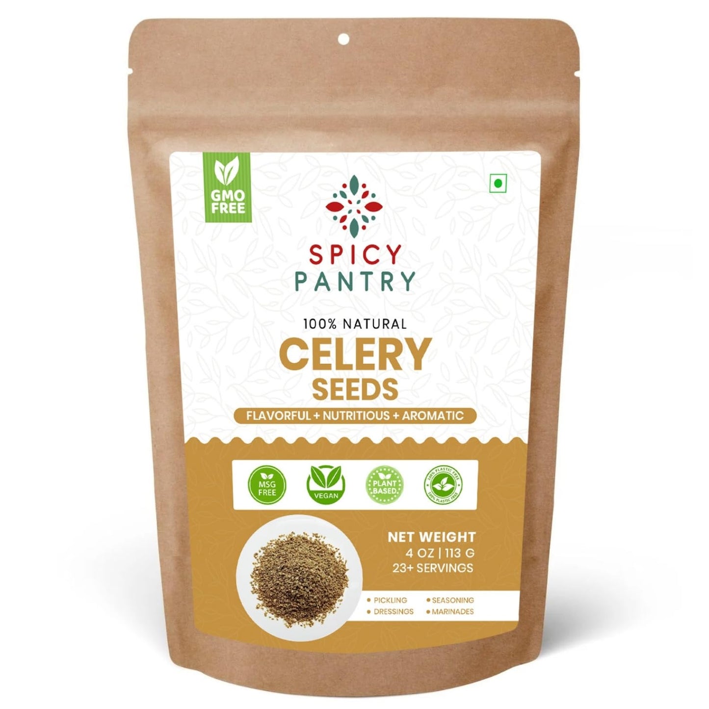 SPICY PANTRY Celery Seeds 4 oz - Whole, Aromatic Spice for Pickling, Salad, Dressings, Soups and Spice Blend - Bold Earthy Flavor, Antioxidant-Rich
