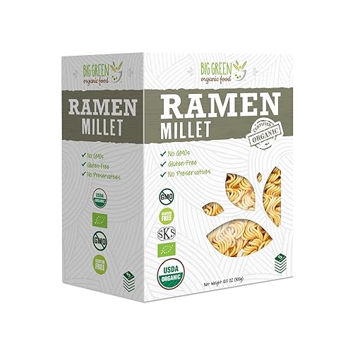 Big Green Organic Food- Organic Millet Ramen, Gluten-Free, Lectin-Free, Non-GMO, Vegan, Wheat and Rice Alternative (2.11 Ounce (60 Pieces))