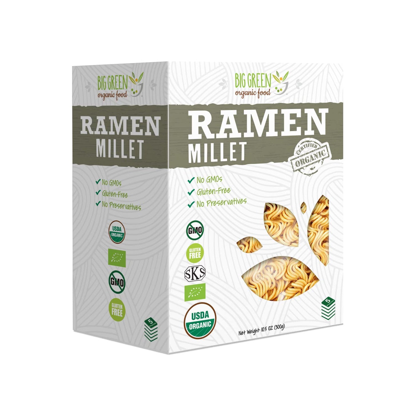 Big Green Organic Food- Organic Millet Ramen, Gluten-Free, Lectin-Free, Non-GMO, Vegan, Wheat and Rice Alternative (2.11 Ounce (60 Pieces))
