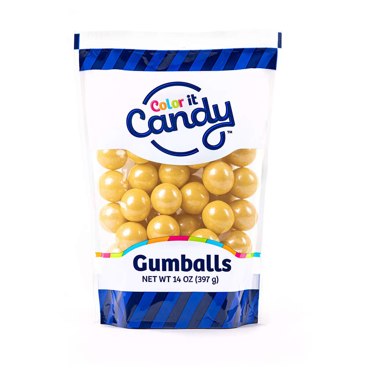 Color It Candy Shimmer Gold 1 inch Gumballs 14 Ounce Stand Up Bag - Perfect For Table Centerpieces, Weddings, Birthdays, Candy Buffets, & Party
