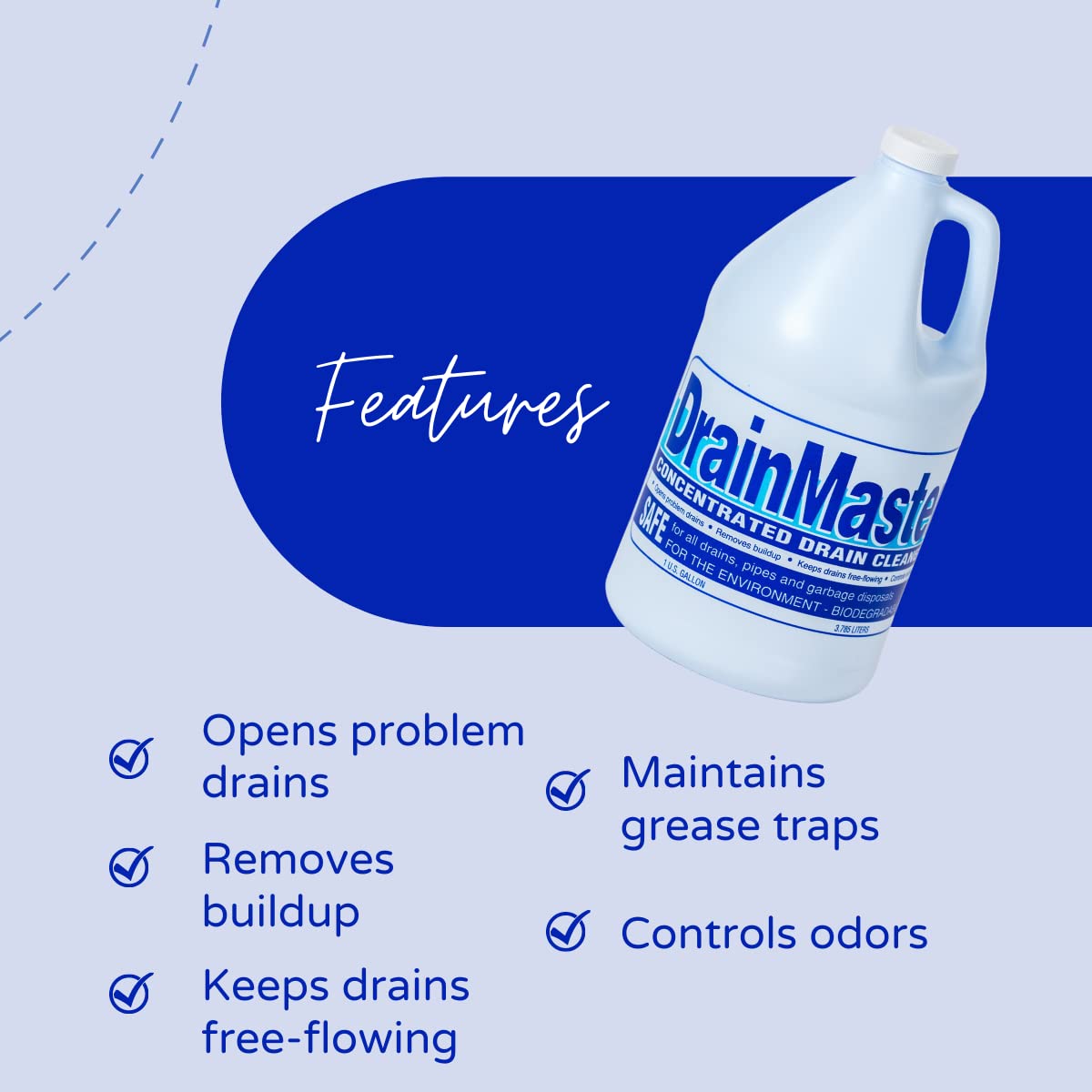 DrainMaster Commercial Drain and Grease Trap Cleaner/Concentrated Enzyme Drain Cleaner/Organic Liquid Bacteria For Plumbing Lines (1-Gallon)