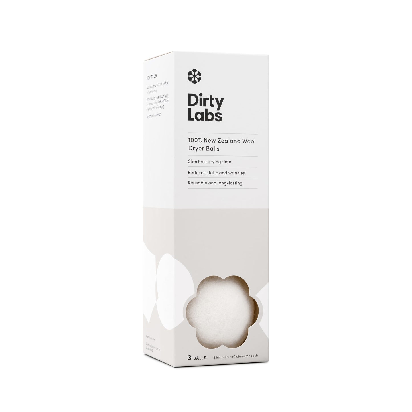 Dirty Labs | 100% New Zealand Wool Dryer Balls | 3 Balls | Shorten Drying Time | Reduce Static & Wrinkles | Dryer Sheet & Fabric Softener Alternative