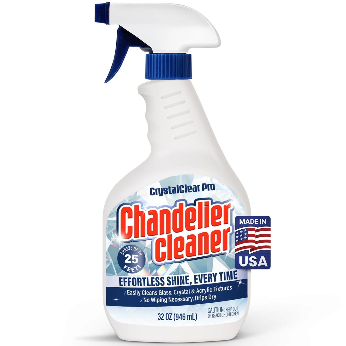 Chandelier Cleaner Spray, 32 oz - No Wipe Drip Dry Crystal Chandelier Cleaner for Glass, Crystal & Acrylic Light Fixtures, Streak-Free Shine, Sprays