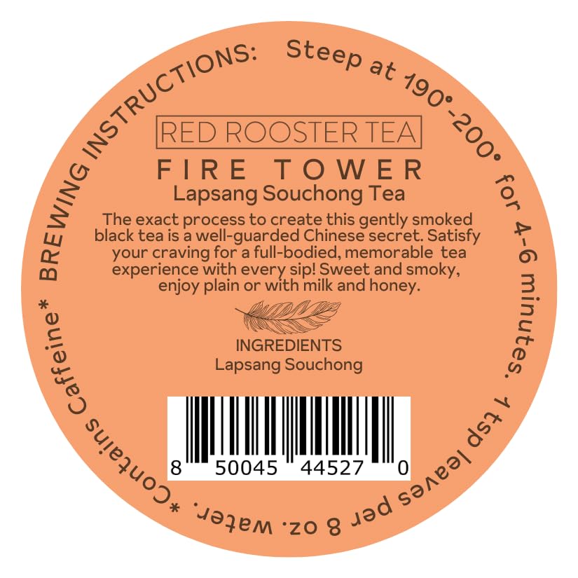 Red Rooster Tea Fire Tower Lapsang Souchong - Single Estate Smoked Black Tea - 4oz Loose Leaf Canister - Makes ~56 Cups