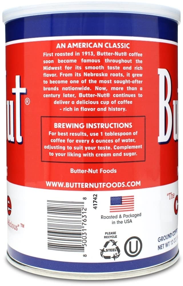 Butter-Nut Original Blend Ground Coffee, Medium Roast, 12 Ounce Steel Can