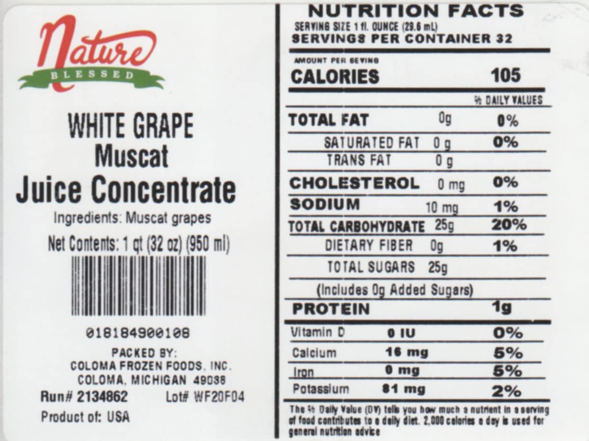 Nature Blessed 100% Muscat White Grape Fruit Juice Concentrate - 2 Quarts (2/32 fl oz bottles), Applications: Excellent for Home Wine Making, Home