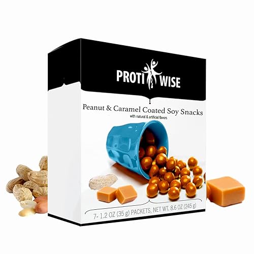 ProtiWise High Protein Soy Snacks | Peanut & Caramel Coated | 15g Protein, Low Sugar, Low-Carb | Gluten Free, KETO Friendly Snack for Hunger Control