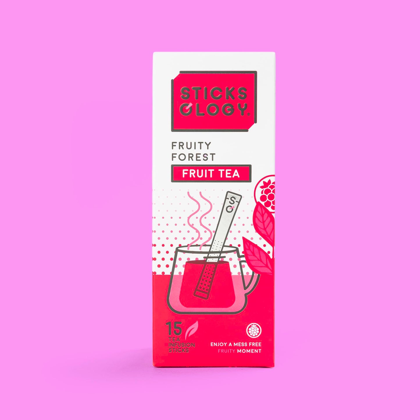 Sticksology Fruity Forest Tea Sticks - Fruity Black Tea Infuser Sticks, Mess-Free Tea Stirrers, Medium Caffeine, 15 Pack