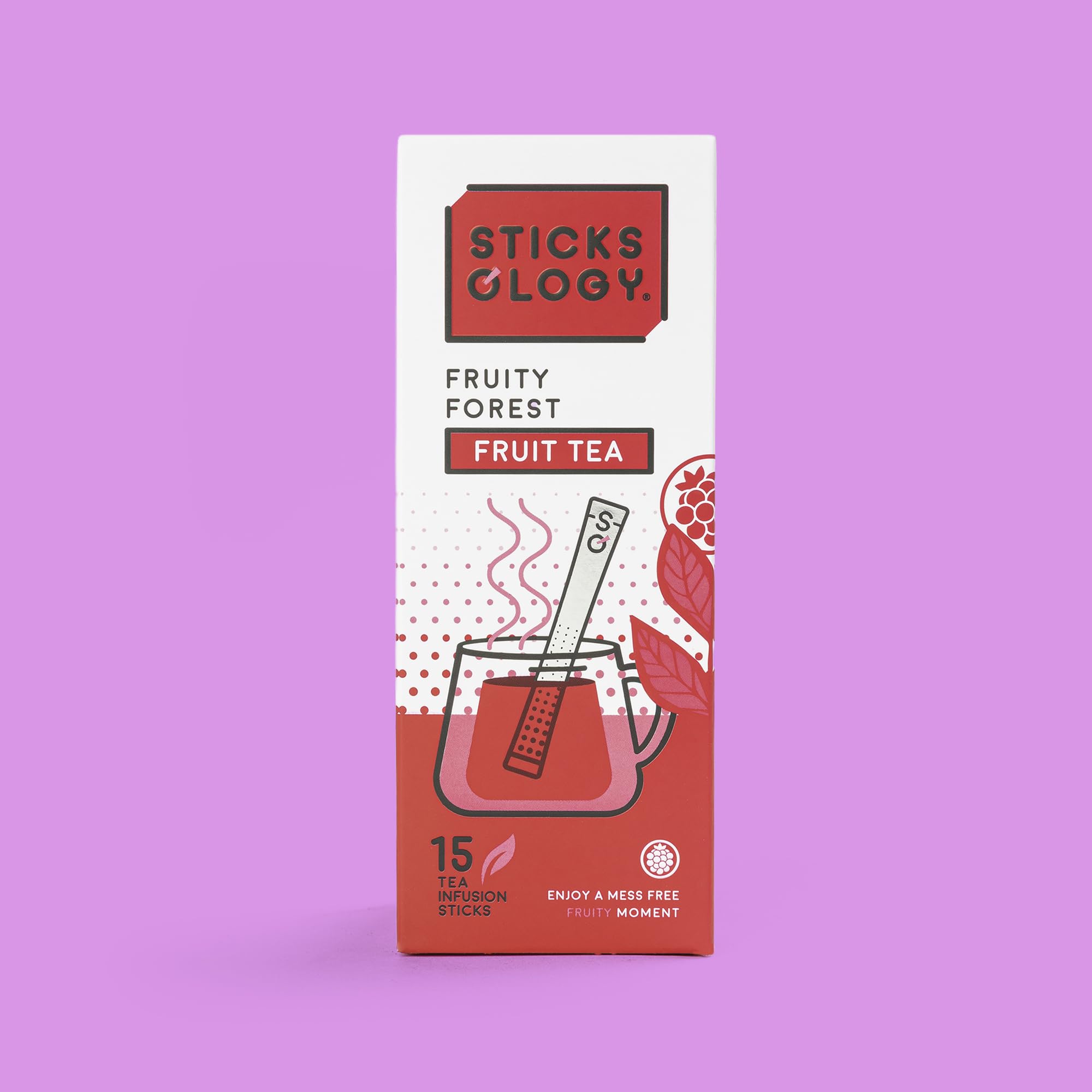 Sticksology Fruity Forest Tea Sticks - Fruity Black Tea Infuser Sticks, Mess-Free Tea Stirrers, Medium Caffeine, 15 Pack