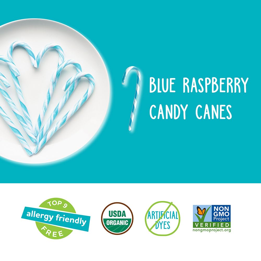YumEarth Organic Candy Canes - Individually Wrapped Full Size Blue Raspberry Candy Canes - Dye Free, Allergy Friendly, Non GMO, Gluten Free, Vegan