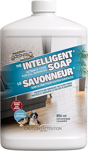 SURF PRO Floor Cleaner Concentrate for All Surfaces, no-rinse formula protects and enhances finish, 850 ml, pet safe, Intelligent Soap
