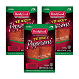 Bridgford Sliced Turkey Pepperoni 4 oz Pack of 3 - Pepperoni Slices for Pizza and Sandwiches - Protein-Rich Naturally Smoked Slices for Low-Carb Keto