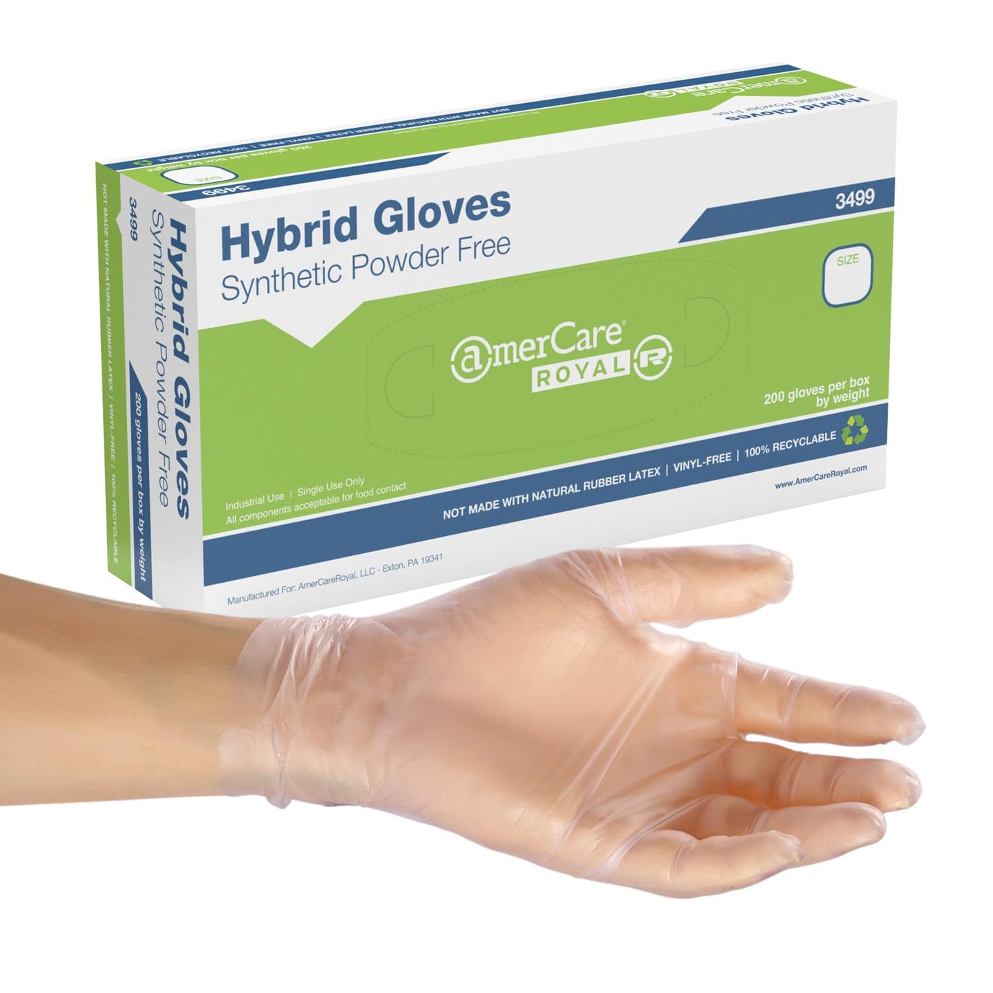 AmerCare Gen 2.0 Hybrid Powder Free Gloves, XX-Large, Case of 900