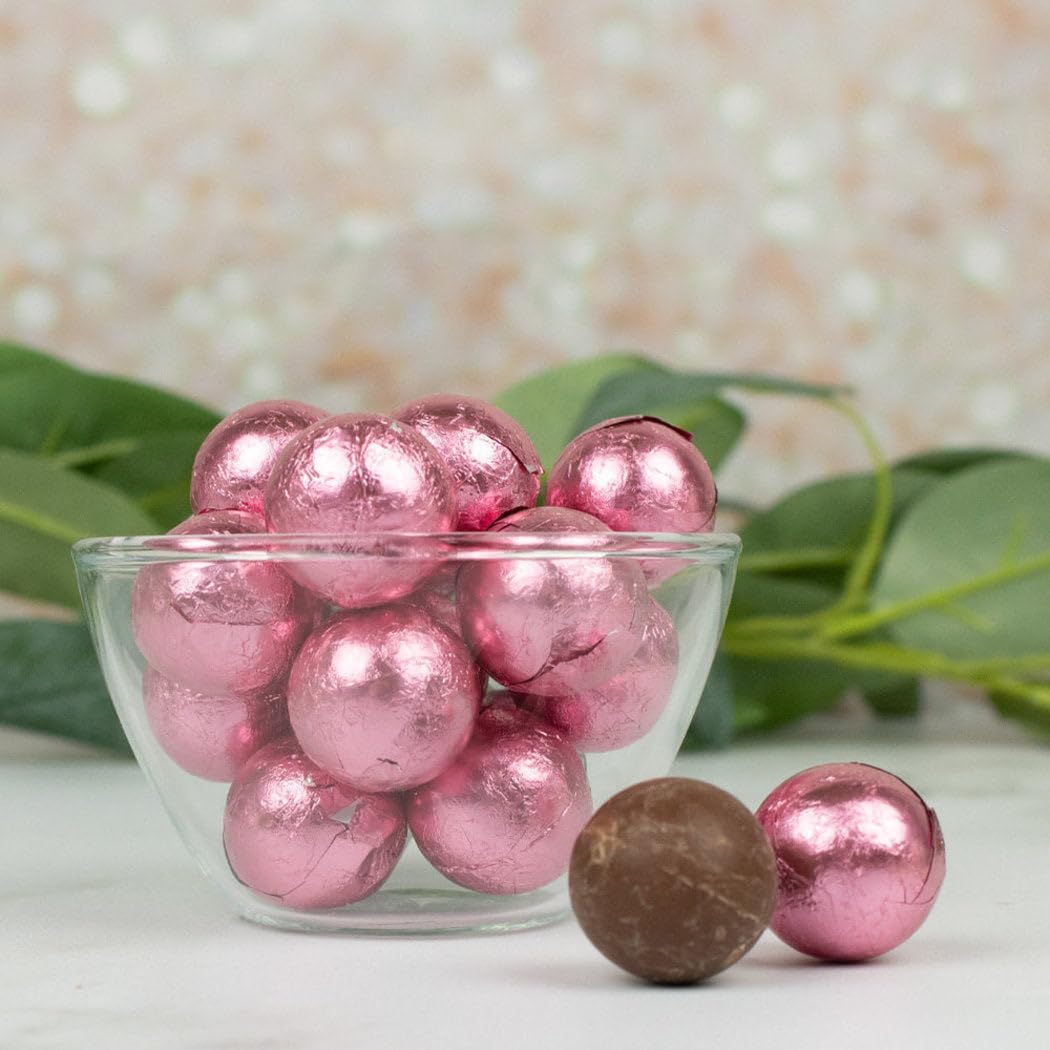 18ct Pink Foiled Candy Milk Chocolate Balls - Bulk Individually Foiled Chocolate Balls For Candy Buffets, Favors, Goodie Bags, Parties And Gifts (8oz