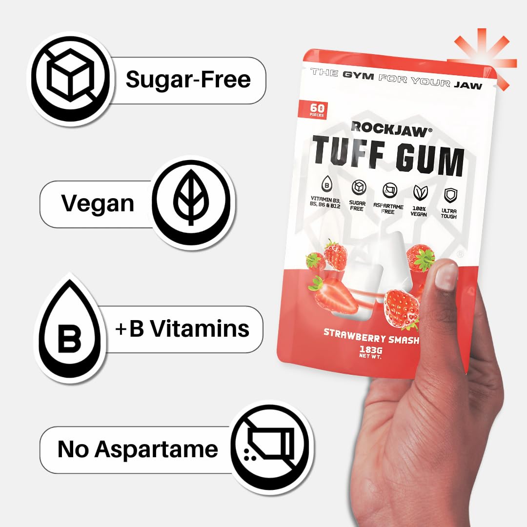 ROCKJAW® Tuff Gum | Ultra-Hard Jawline Chewing Gum for a Sharper Jawline | Vitamin B3, B5, B6 & B12 | 1350mg Xylitol | Sugar-Free | Aspartame-Free |