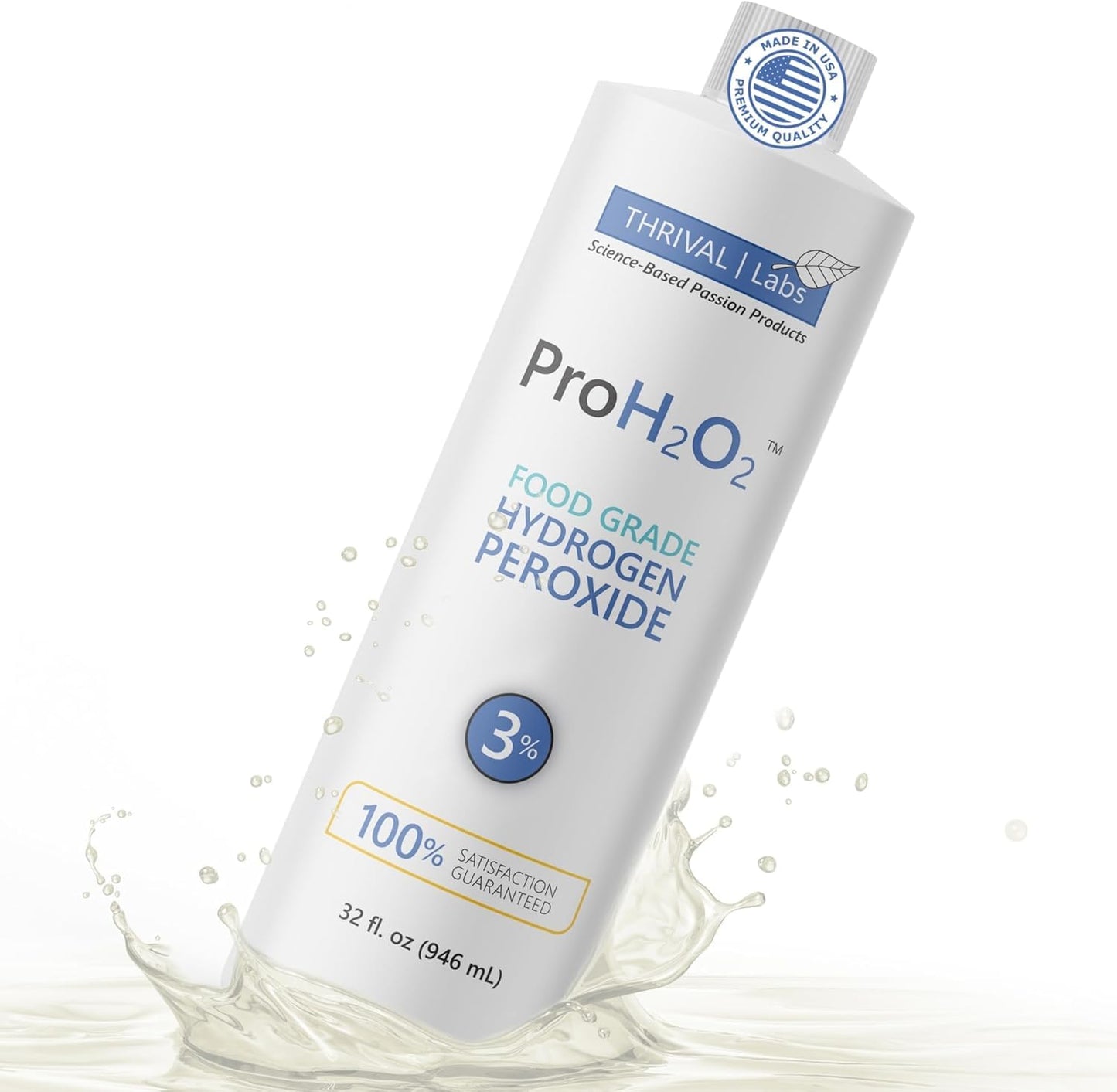 Thrival Labs ProH2O2 3% Food Grade Hydrogen Peroxide - Natural Cleaner & Disinfectant - Suitable for Household Use - Ideal for Cleaning, Sanitizing