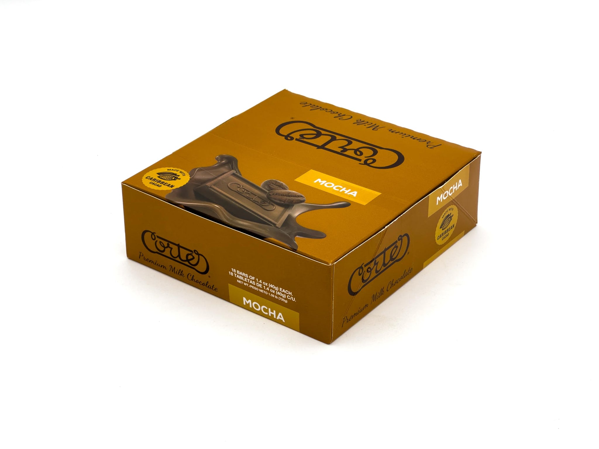 Cortés Premium Milk Chocolate Mocha Bar, 1.4 oz, Caribbean Chocolate, Pack of 18