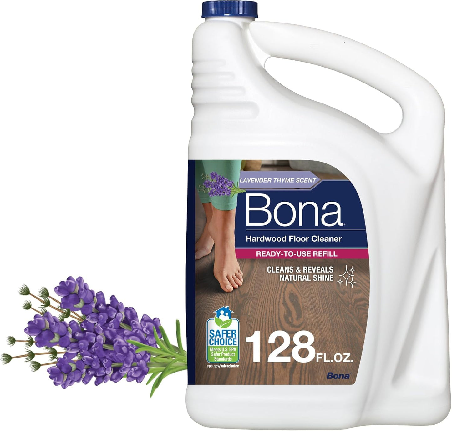 Bona Hardwood Floor Cleaner Refill - 128 fl oz - Lavender Thyme Scent - Residue-Free Floor Cleaning Solution Spray Mop and Spray Bottle Refill