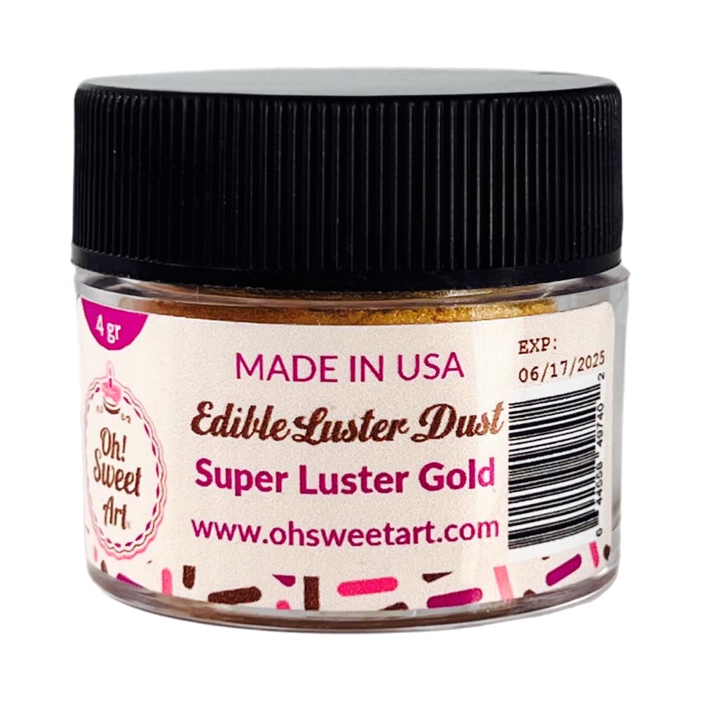 SUPER LUSTER GOLD METALLIC EDIBLE Luster Dust (4 grams each container) By Oh! Sweet Art Corp
