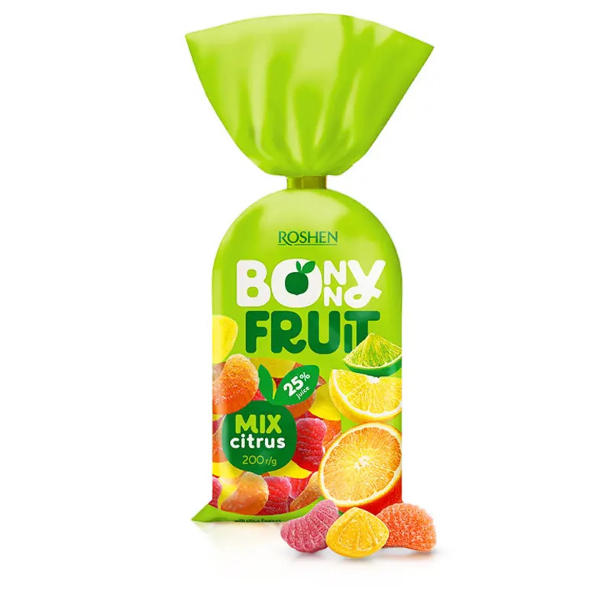 Roshen Bonny Fruit Jelly Candy, Citrus Mix, 7.05 oz (200g) - Soft Chewy Fruit Jelly Candies with Natural Pectin, Sugar Coated Citrusy Flavored Candy