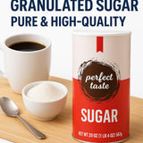 Perfect Taste Granulated Sugar - 20 oz Sugar Canister - Pure White Sugar for Coffee, Tea, Baking & Office Use - Easy-Pour Packaging