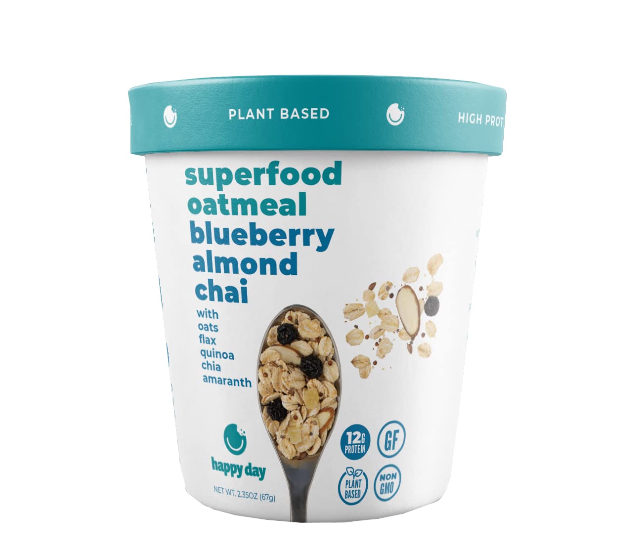 Happy Day Brands Superfood Oatmeal Cups, Blueberry Almond Chai Cups, 2.35oz (12 Pack)