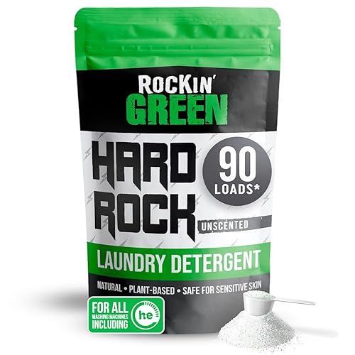Rockin' Green Hard Rock Laundry Detergent for Hard Water (90 Loads), Plant based, Natural Laundry Detergent Powder, Biodegradable Odor Fighter, Safe
