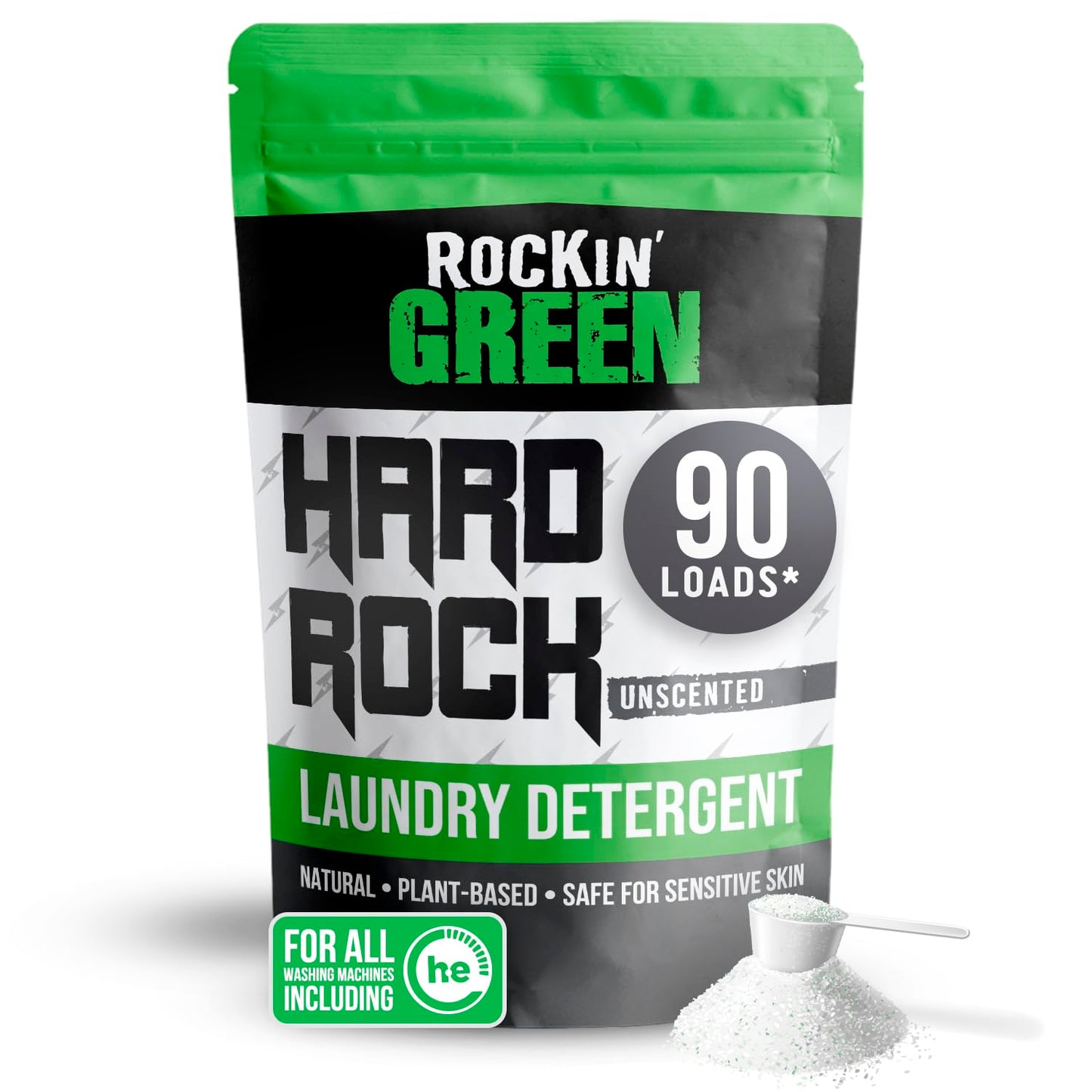 Rockin' Green Hard Rock Laundry Detergent for Hard Water (90 Loads), Plant based, Natural Laundry Detergent Powder, Biodegradable Odor Fighter, Safe