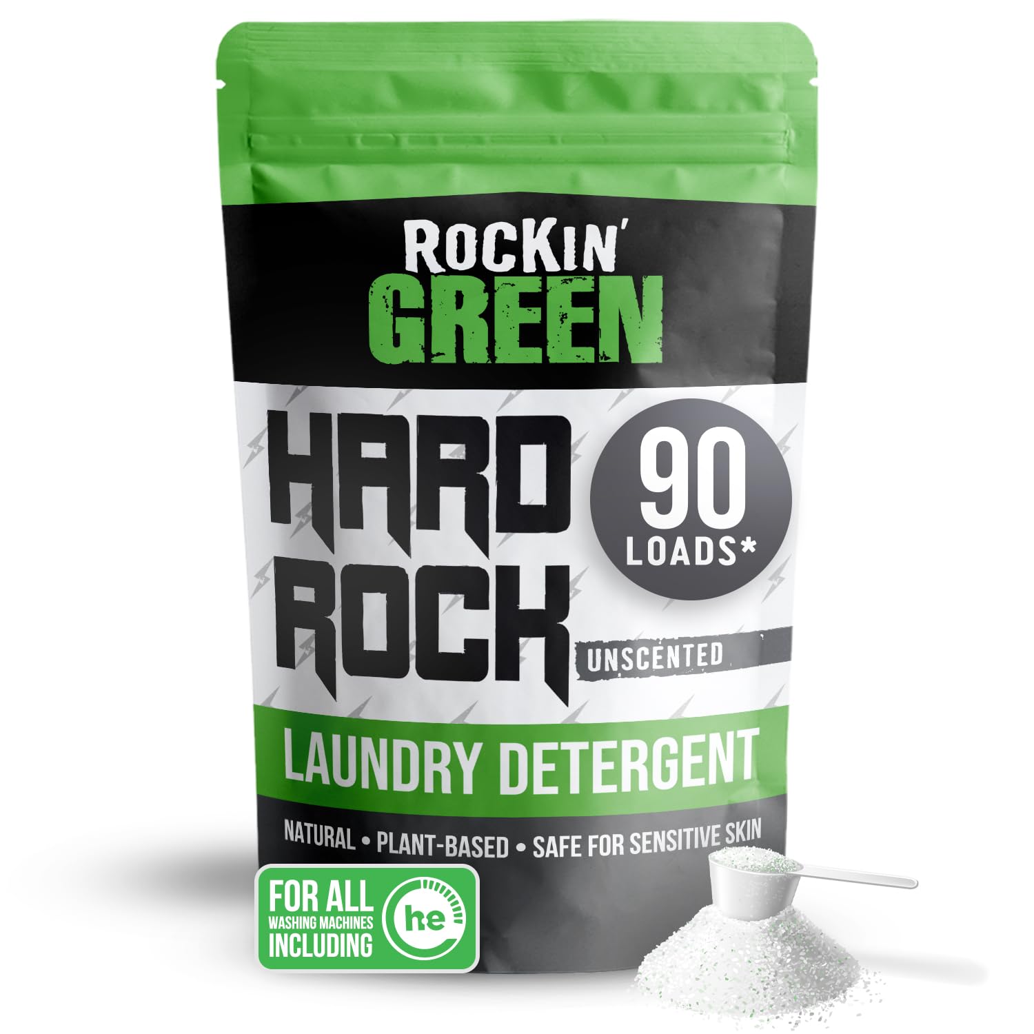 Rockin' Green Hard Rock Laundry Detergent for Hard Water (90 Loads), Plant based, Natural Laundry Detergent Powder, Biodegradable Odor Fighter, Safe