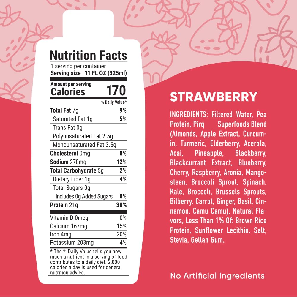 Pirq Plant-Based Protein Shakes | Strawberry 11 Fl Oz (Pack of 4) | Dairy-Free, Gluten-Free, Soy-Free, Zero Sugar