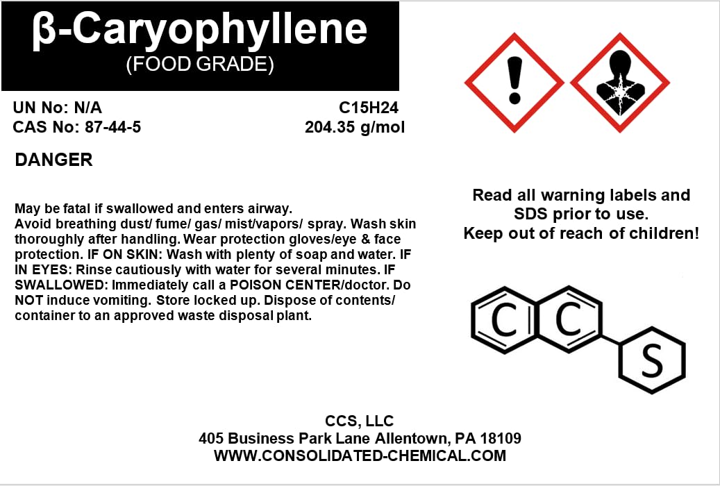 CCS CONSOLIDATED CHEMICAL & SOLVENTS Caryophyllene High Purity Aroma/Fragrance Compound (Food Grade) - New Tamper-Evident Sealed Bottles 1000ml (32 Fl