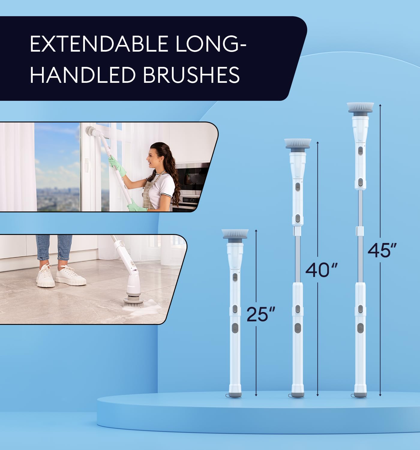 Electric Spin Scrubber, 360 Cordless Powerful Scrub Brush for Cleaning Bathroom, Tile, Floor, Tub & Shower with Adjustable Extension Handle and 3