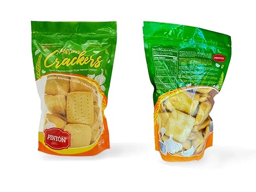 Garlic Marinera Crackers with Rosemary, Square Crunchy Thins, Aromatic Crispy Snack for Soups & Salads | PINTON | 7 oz - Pack of 2